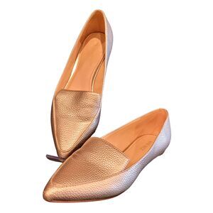 8M Nine West Gold Metallic Leather WNA Dallas Flat Shoe Man Made Pointy Toe